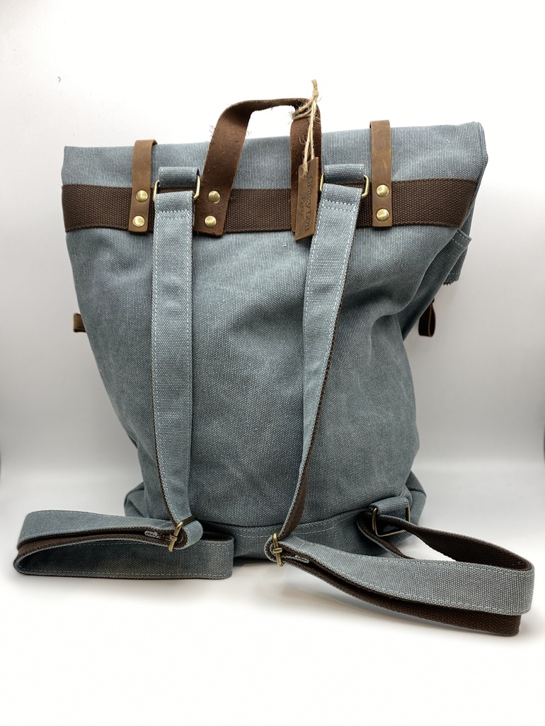 Sac à dos Cuir/coton Gris-bleu