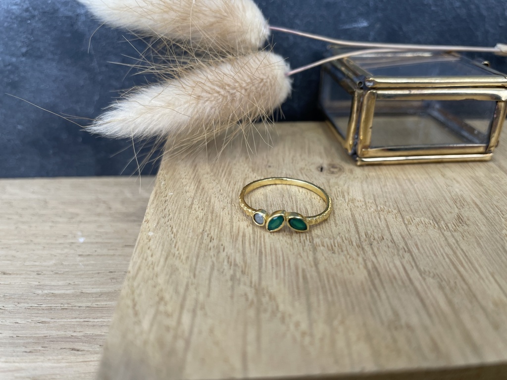 Bague Nori Argent Plaqué Or & Agate Verte, Amazonite [0190]