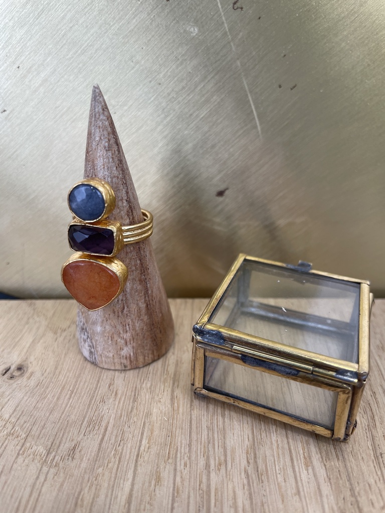 Bague Ajustable Plaquée Or & Calcédoine, Améthyste