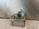 Bague Ajustable Plaquée Or & Jade Vert, Calcédoine Blanche, Calcédoine Bleue