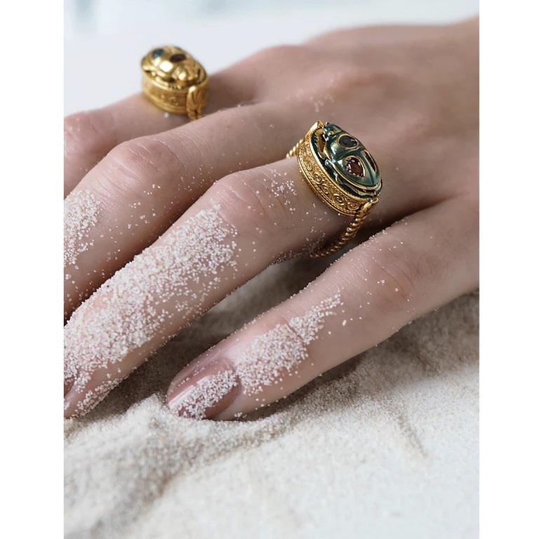 Bague 'Zana' Laiton plaqué or 3 microns & émail