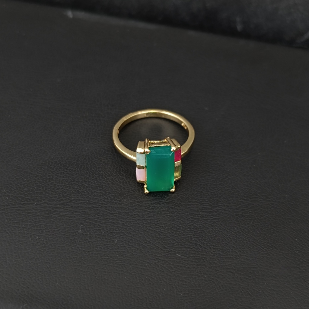 Bague Kairi Argent Plaqué Or & Agate Verte [0228]