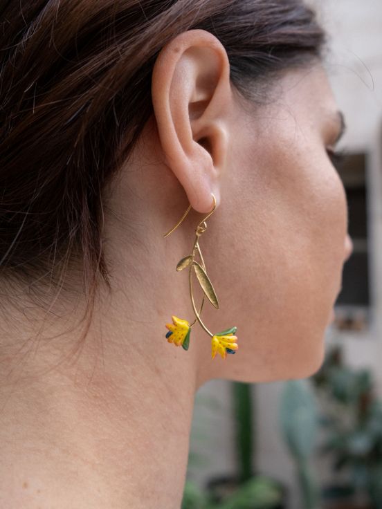 Boucles d'Oreilles Branche Oiseau De Paradis