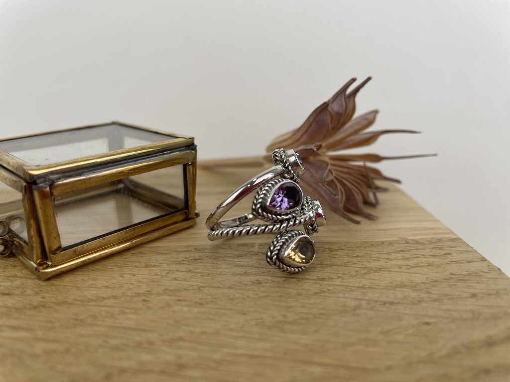 Bague Argent 925 & Topaze Bleue & Améthyste & Péridot & Citrine [2006]