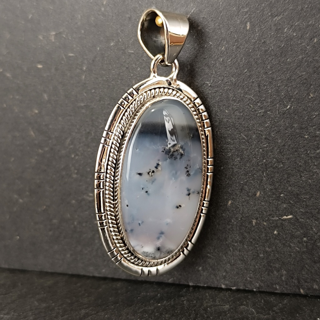 Pendentif Argent 925 & Agate Dendritique