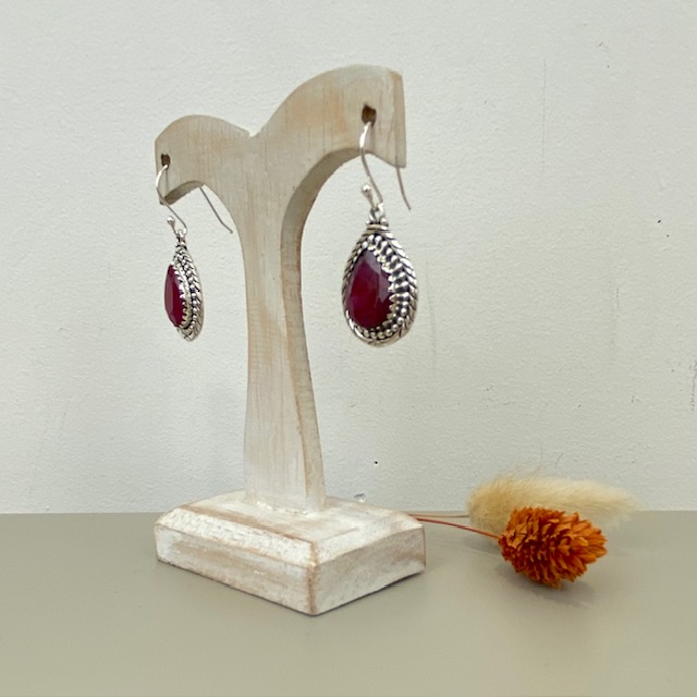 Boucles d'Oreilles Argent 925 & Rubis [1068]