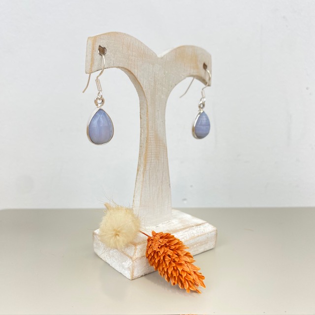 Boucles d'Oreilles Argent 925 & Agate Blue Lace [1117]