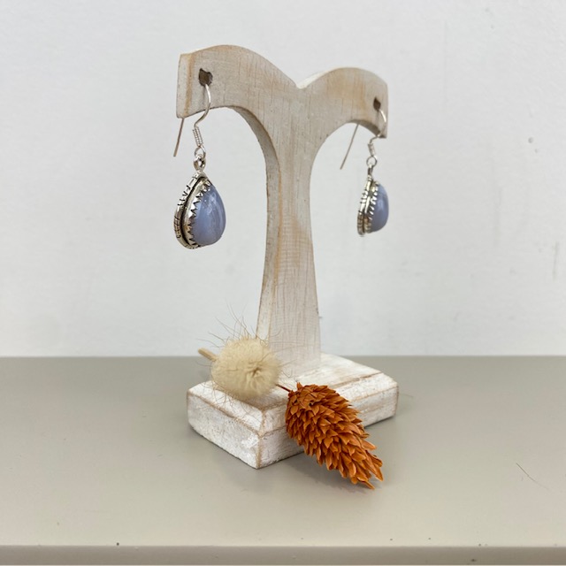 Boucles d'Oreilles Argent 925 & Agate Blue Lace [1118]