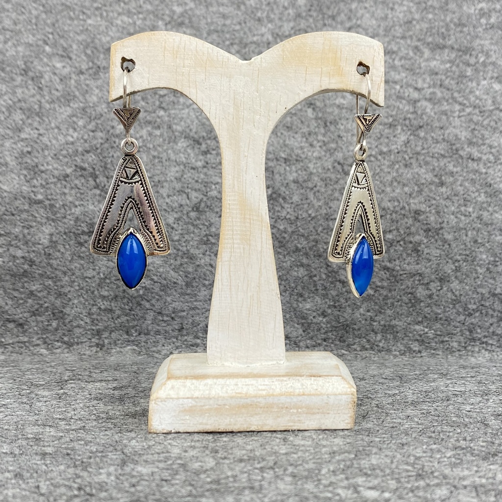 Boucles d'oreilles Argent 925 & Calcédoine Bleue [1252]