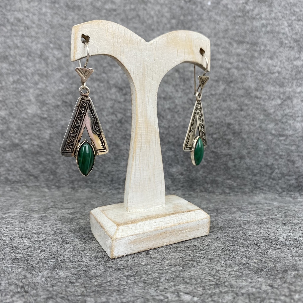 Boucles d'oreilles Argent 925 & Malachite [1256]