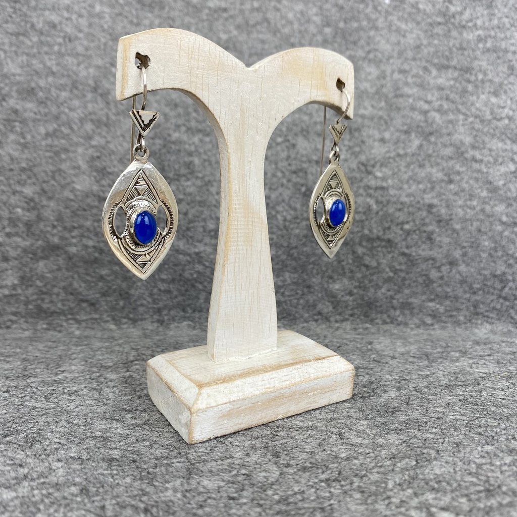 Boucles d'oreilles Argent 925 & Calcédoine Bleue [1268]