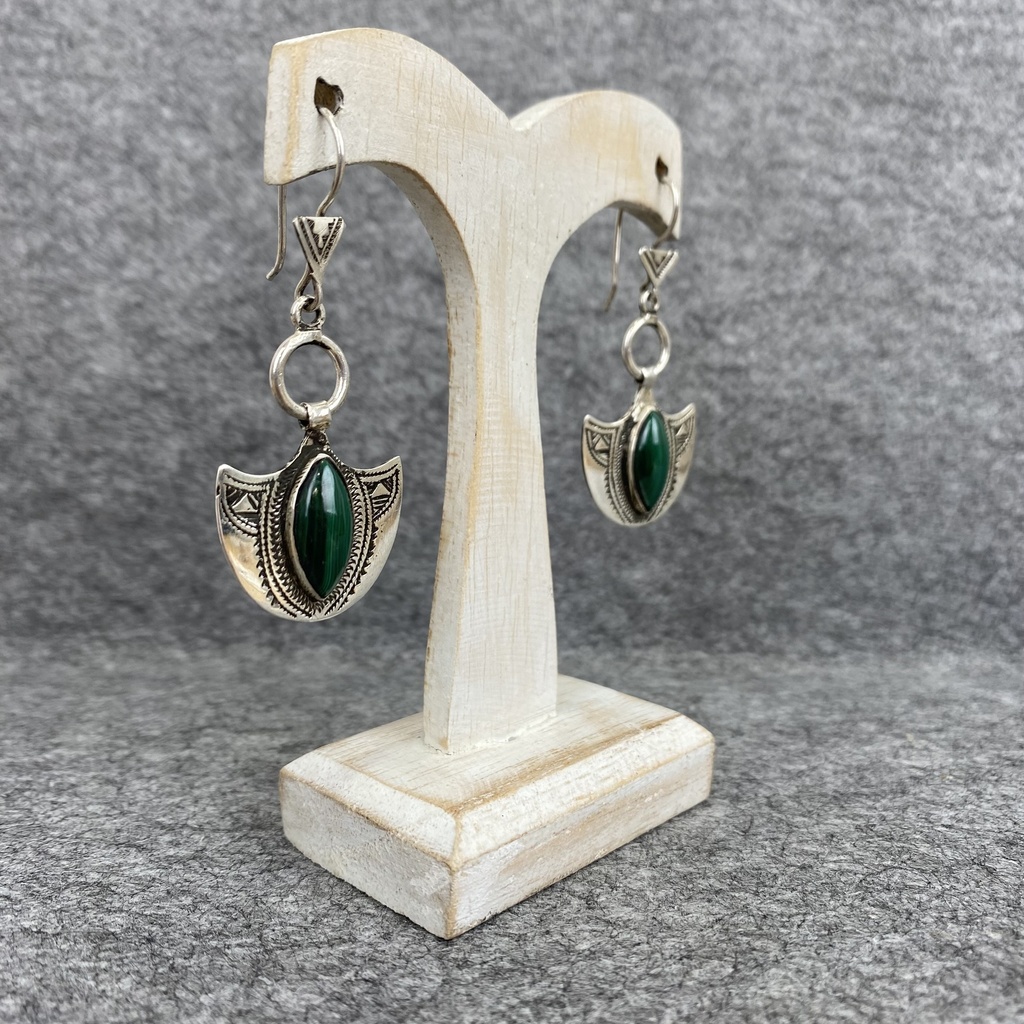 Boucles d'oreilles Argent 925 & Malachite [1276]