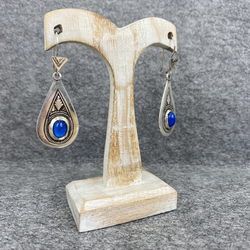 Boucles d'oreilles Argent 925 & Calcédoine Bleue [1288]