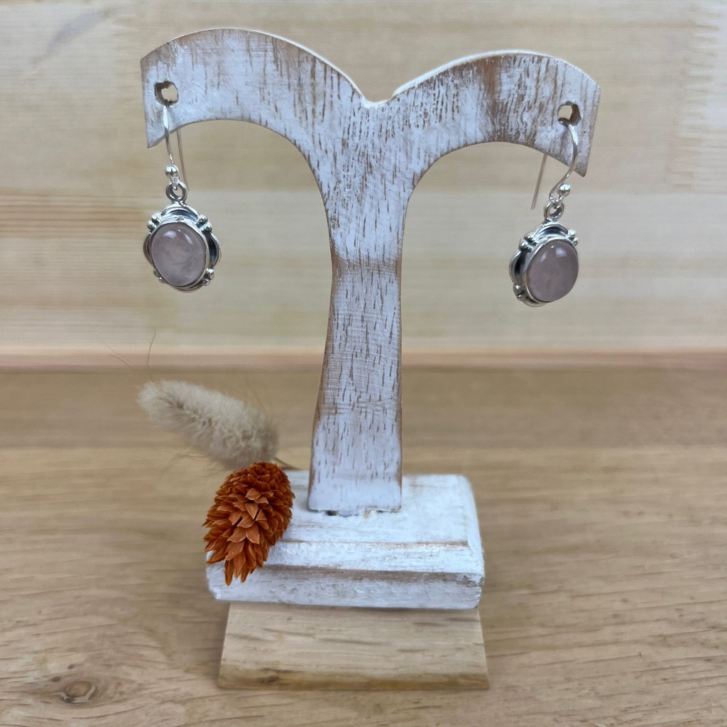 Boucles d'Oreilles - Argent 925 & Quartz Rose [1391]