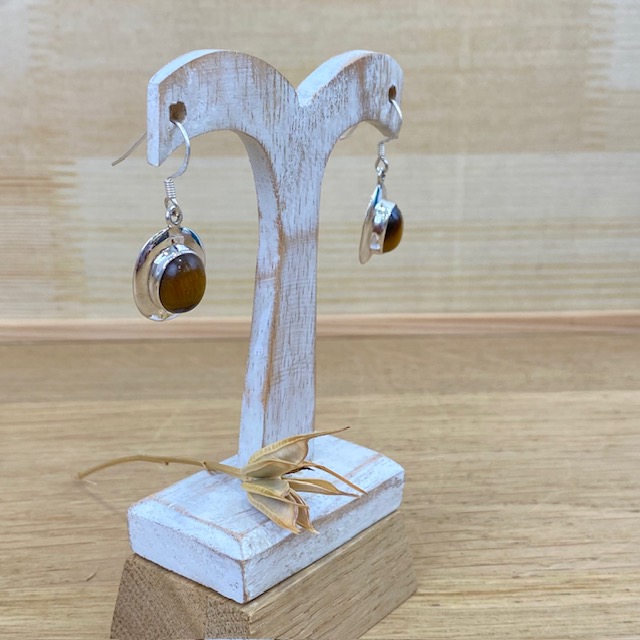 Boucles d'Oreilles - Argent 925 & Œil de Tigre [1468]