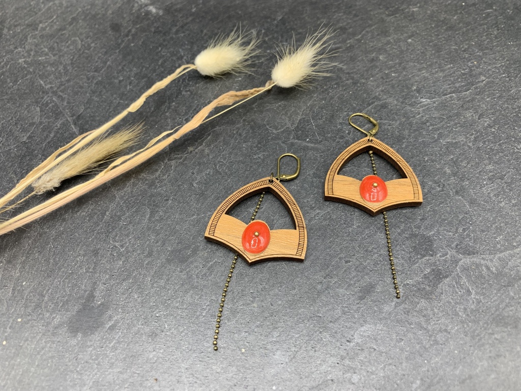 BO Papier & Bois Rouge [Boucles d'Oreilles]