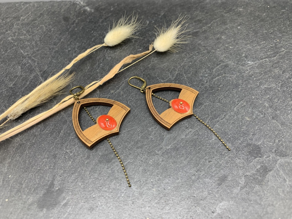 BO Papier & Bois Rouge [Boucles d'Oreilles]