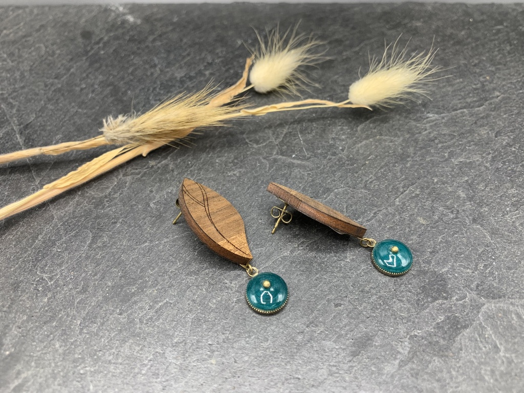 BO Papier & Bois Vert [Boucles d'Oreilles]