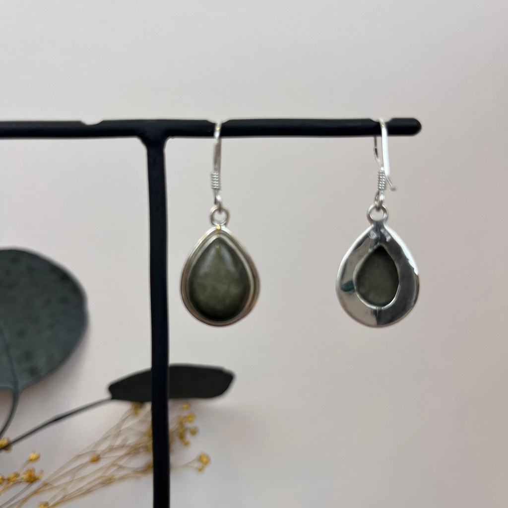 Boucles d'oreilles Argent 925 & Obisidienne Dorée [1708]