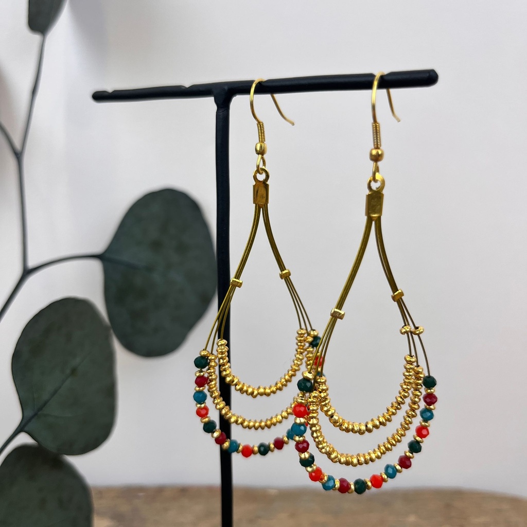 Boucles d'oreilles 'Isis' Multicolore - Laiton Doré - Nataraj