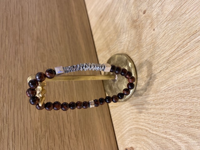 Bracelet Perles 6 mm Médium Œil de Tigre & Argent 925 [Bracelet]