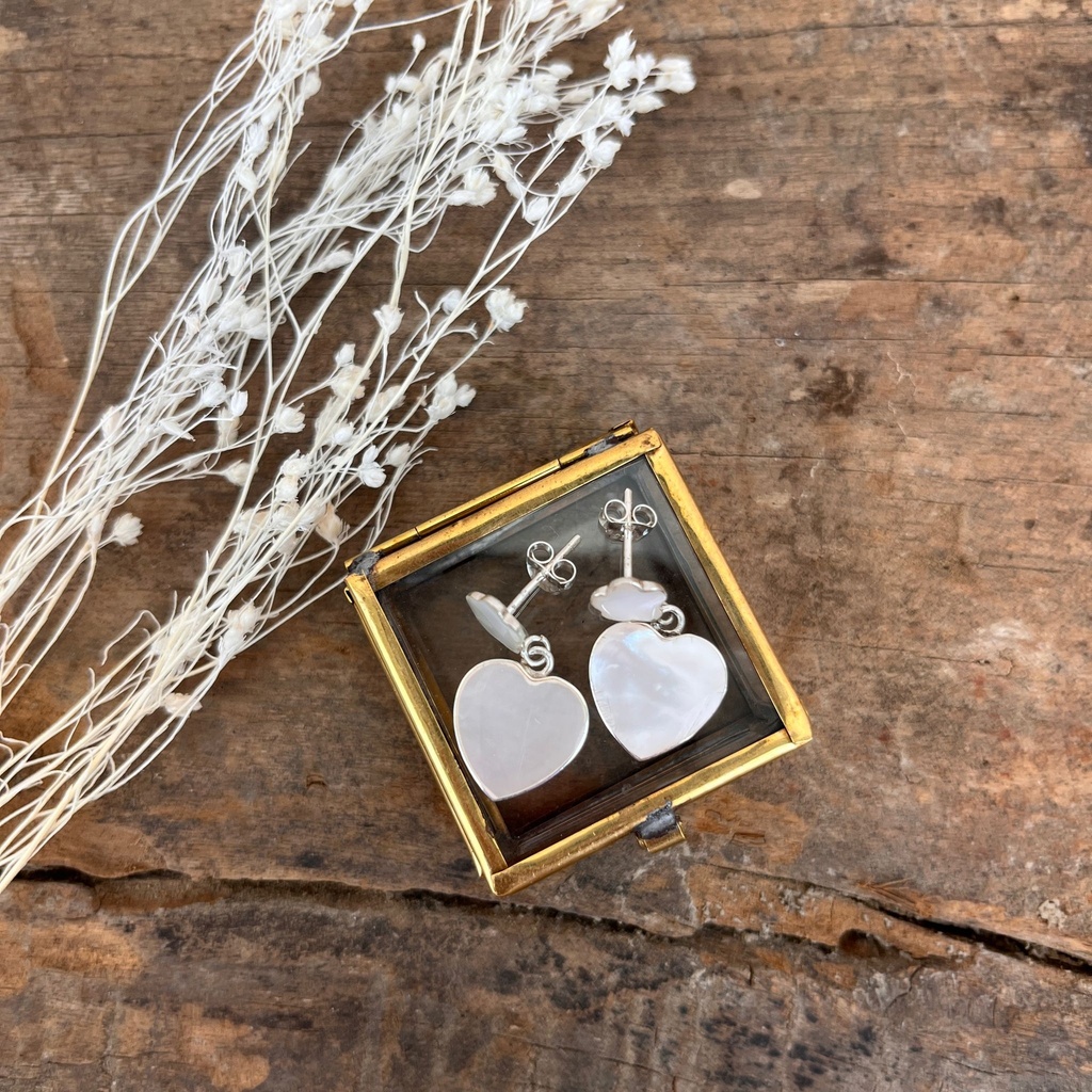 Clous d'oreilles 'Coeur' Argent 925 - Nacre [1715]