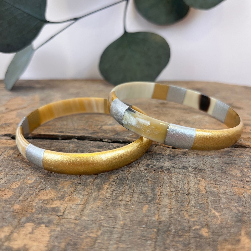 Jonc - Blanc & Doré - Medium - Corne de buffle & laque - Soyang