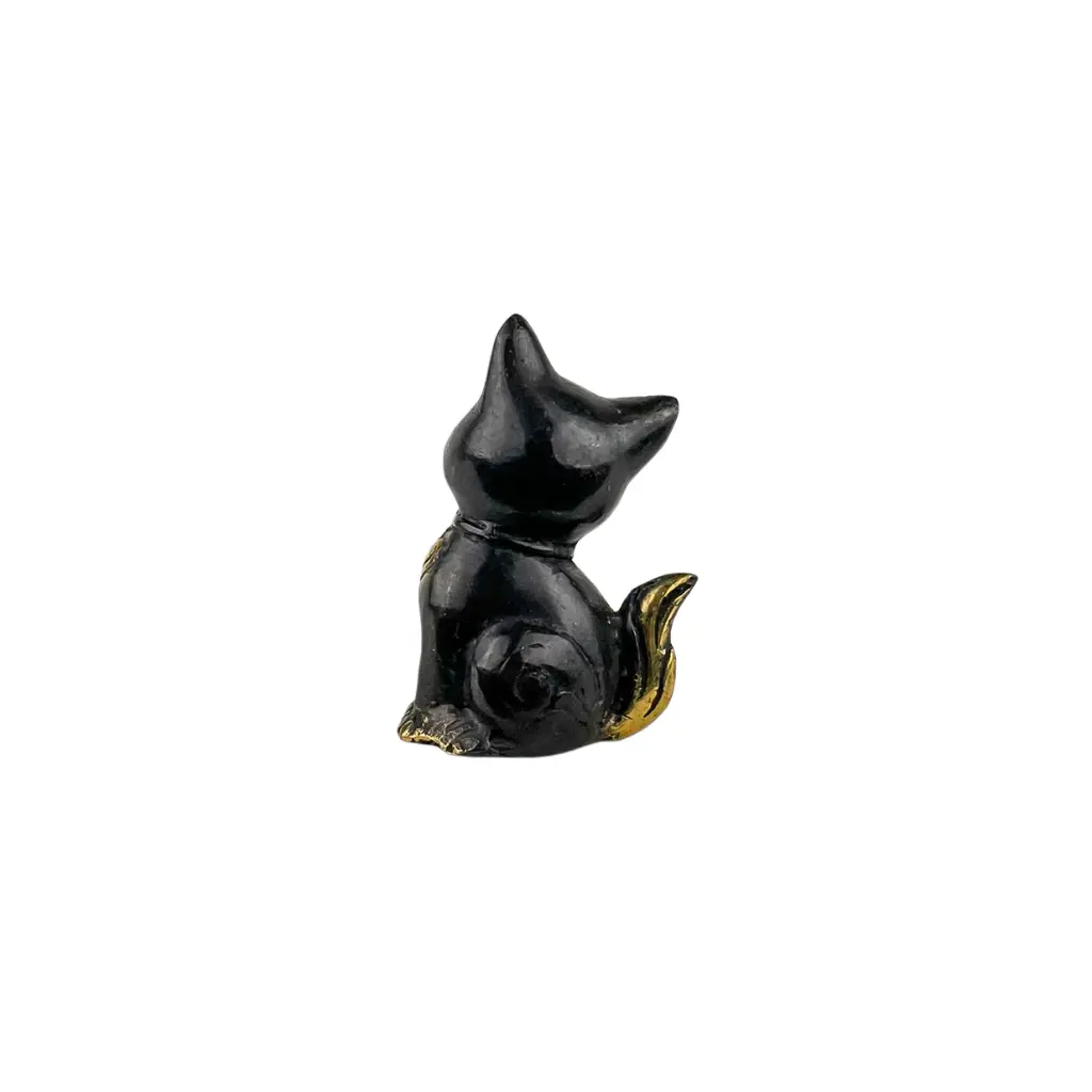 Chat Assis Bronze - Noir & Or - 8,5 x 5,5 x 4 cm