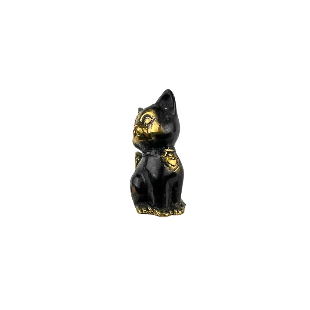 Chat Assis Bronze - Noir & Or - 8,5 x 5,5 x 4 cm