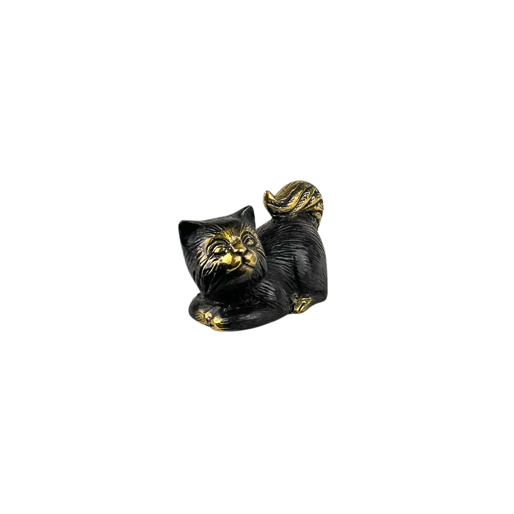 Chat Couché Bronze - Noir & Or - 5,5 x 9 x 4 cm