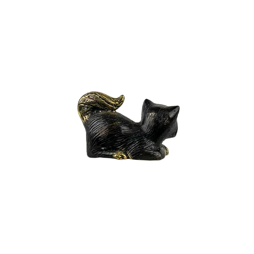 Chat Couché Bronze - Noir & Or - 5,5 x 9 x 4 cm