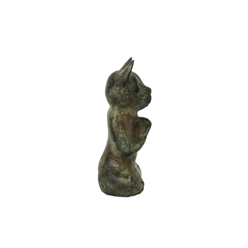 Chat Yoga Bronze - Vert Antique - 13 x 9 x 5 cm