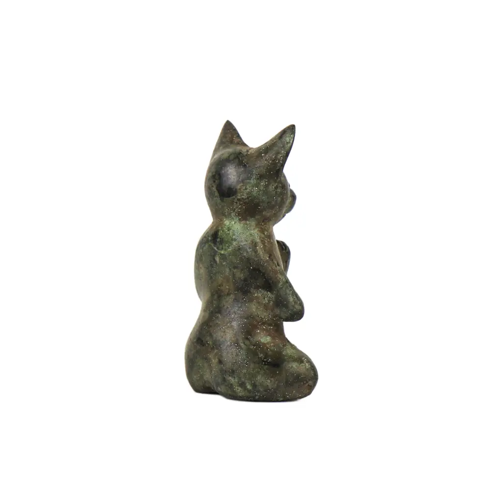Chat Yoga Bronze - Vert Antique - 13 x 9 x 5 cm