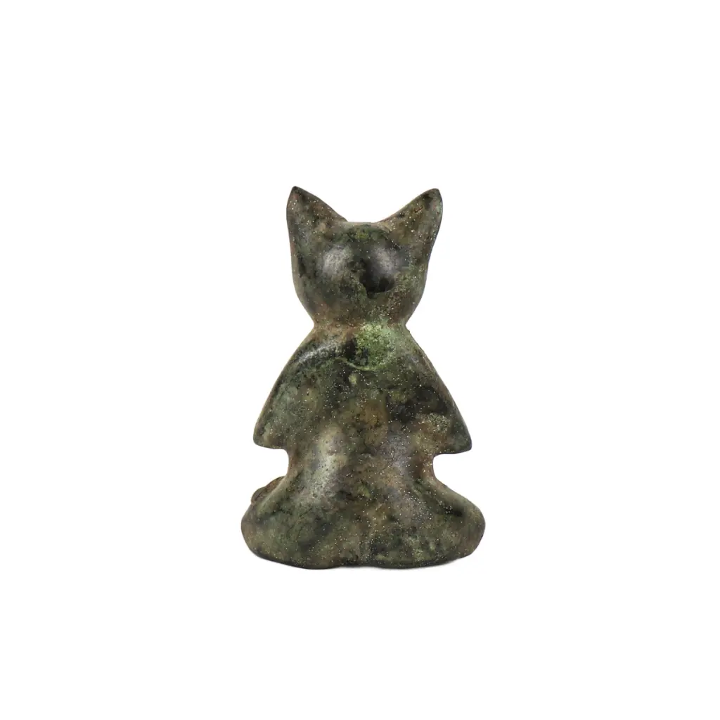 Chat Yoga Bronze - Vert Antique - 13 x 9 x 5 cm