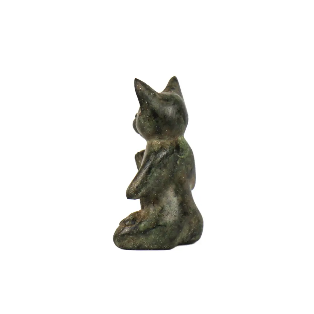 Chat Yoga Bronze - Vert Antique - 13 x 9 x 5 cm