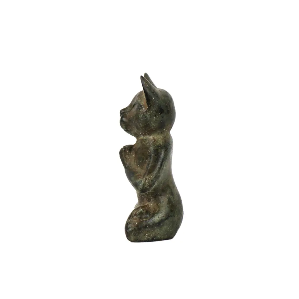 Chat Yoga Bronze - Vert Antique - 13 x 9 x 5 cm