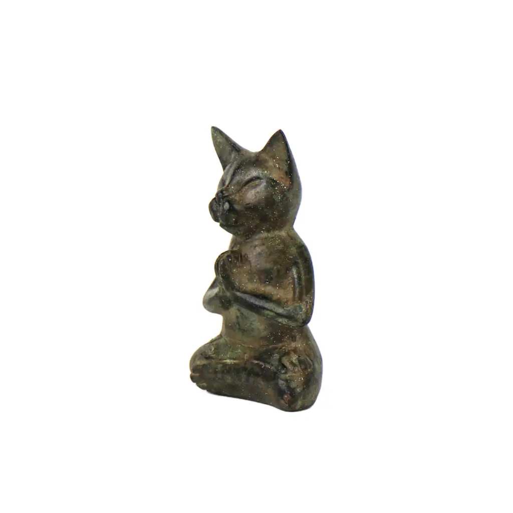 Chat Yoga Bronze - Vert Antique - 13 x 9 x 5 cm