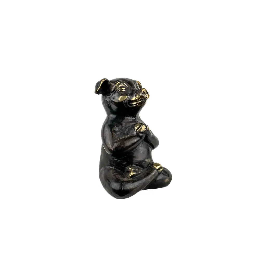 Cochon Yoga Bronze - Noir & Or - 10,5 x 7 x 6,5 cm