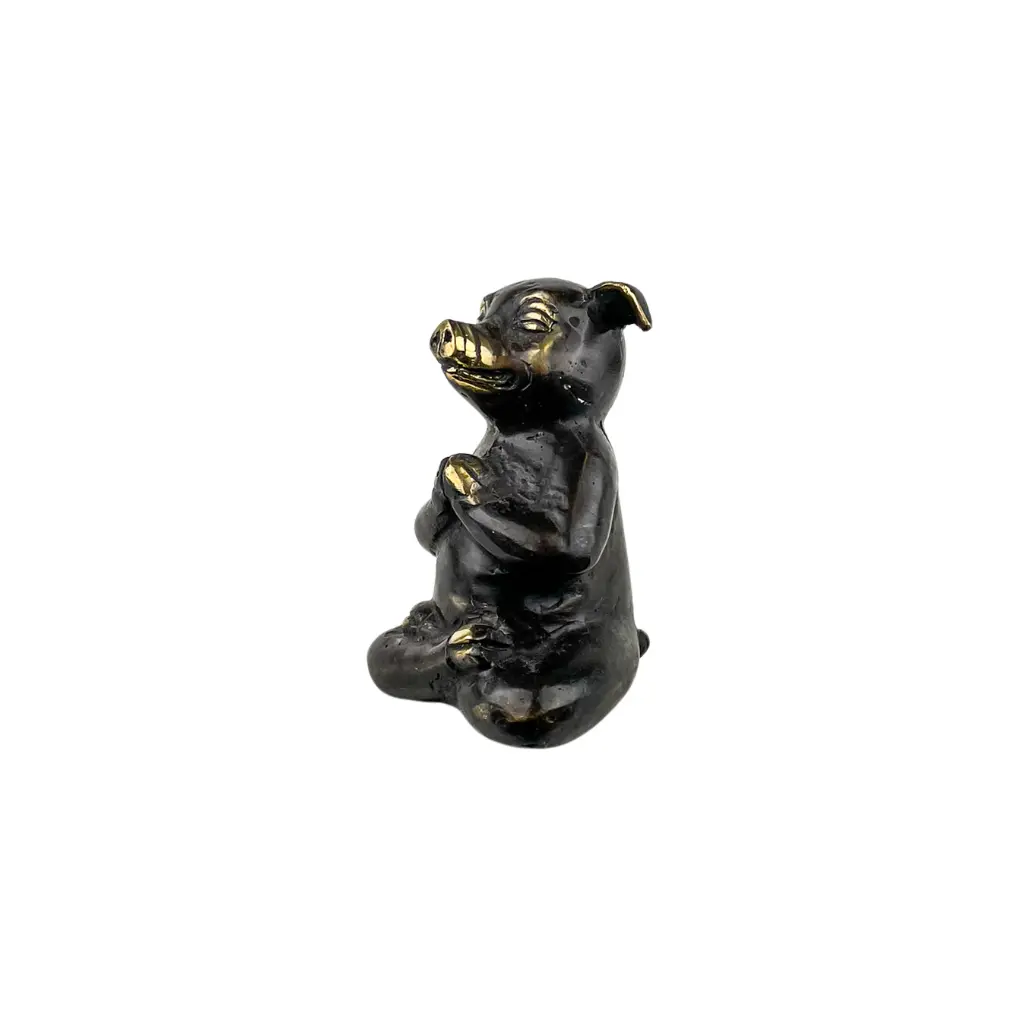 Cochon Yoga Bronze - Noir & Or - 10,5 x 7 x 6,5 cm