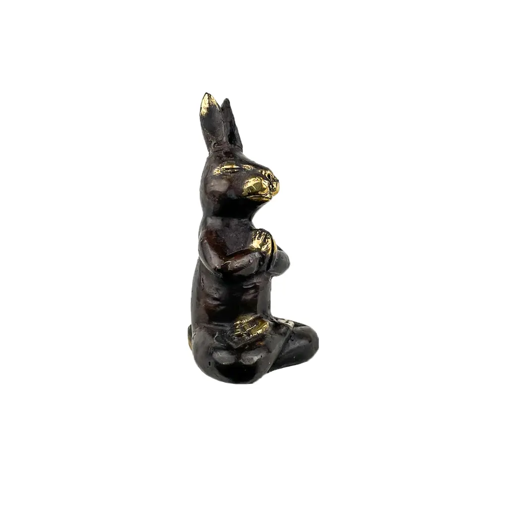 Lapin Yoga Bronze - Noir & Or - 13,5 x 7 x 6,5 cm