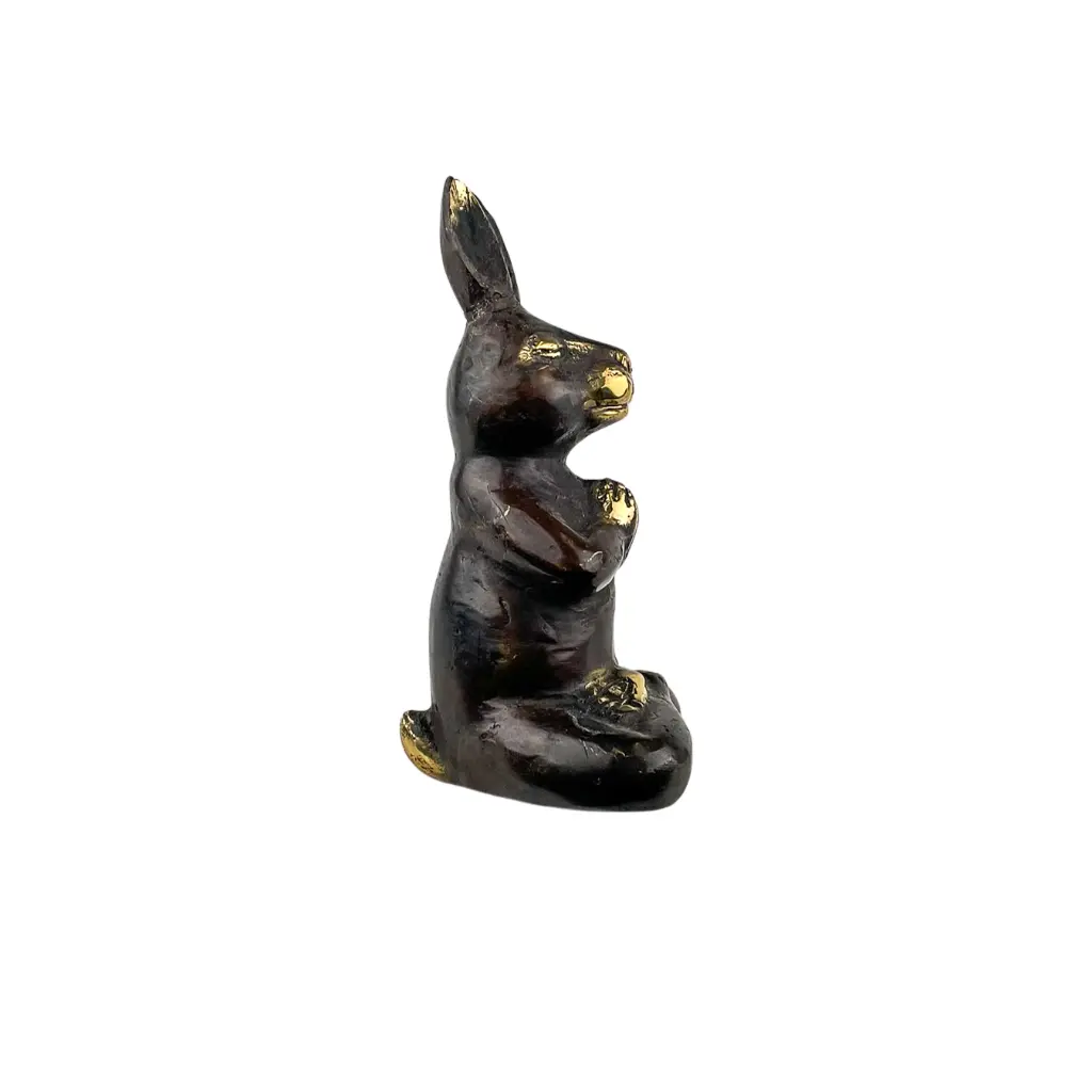 Lapin Yoga Bronze - Noir & Or - 13,5 x 7 x 6,5 cm