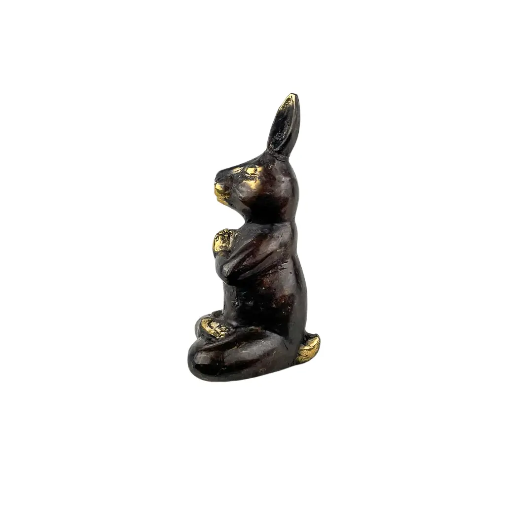Lapin Yoga Bronze - Noir & Or - 13,5 x 7 x 6,5 cm