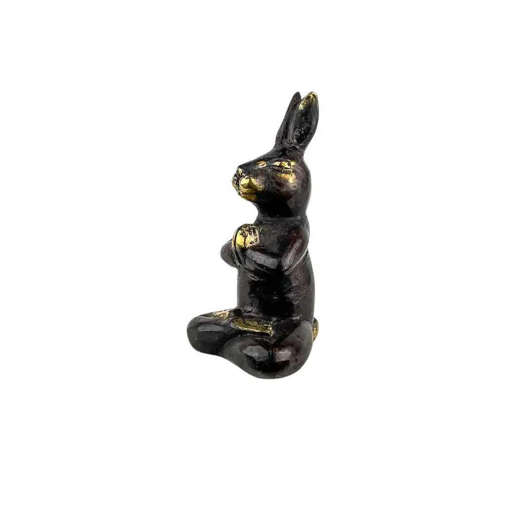 Lapin Yoga Bronze - Noir & Or - 13,5 x 7 x 6,5 cm