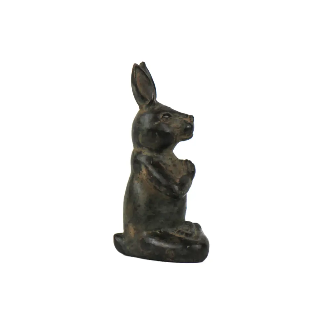 Lapin Yoga Bronze - Vert Antique - 13,5 x 7 x 6,5 cm