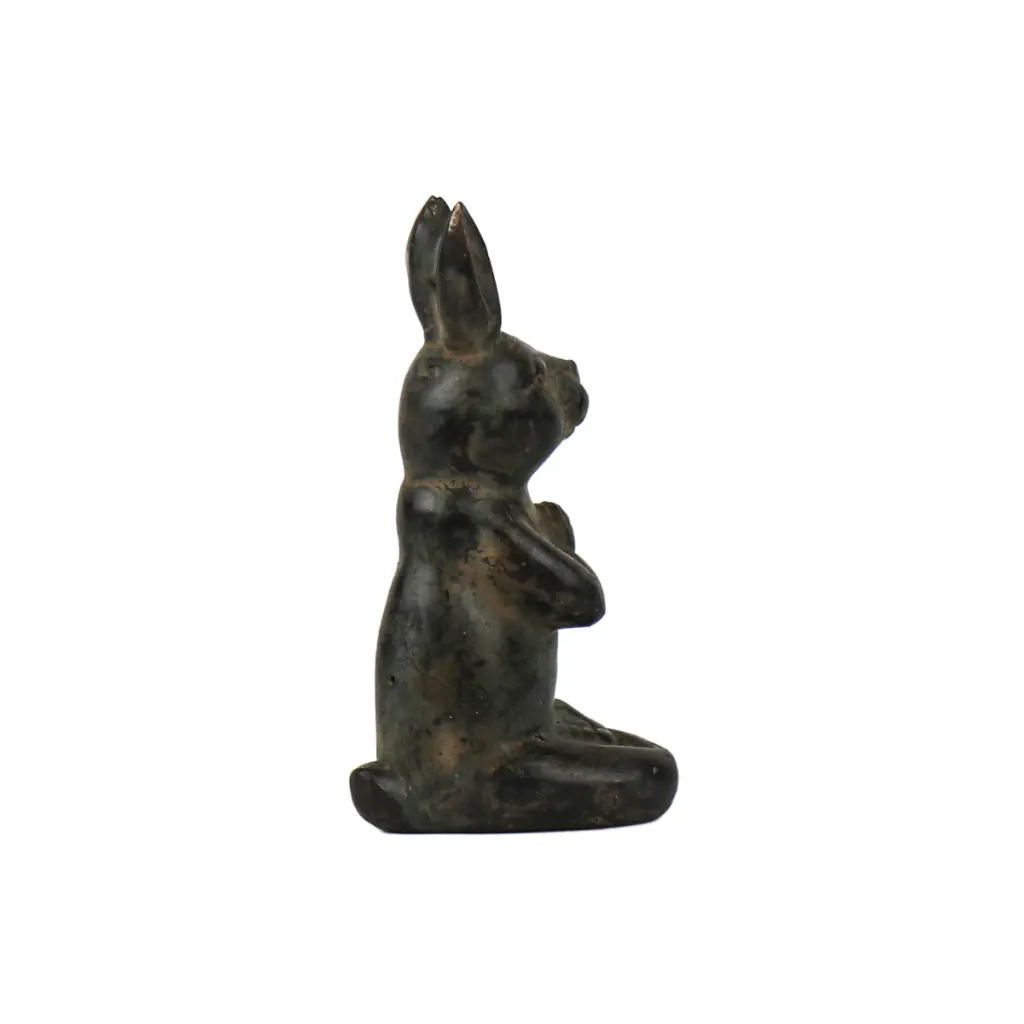 Lapin Yoga Bronze - Vert Antique - 13,5 x 7 x 6,5 cm