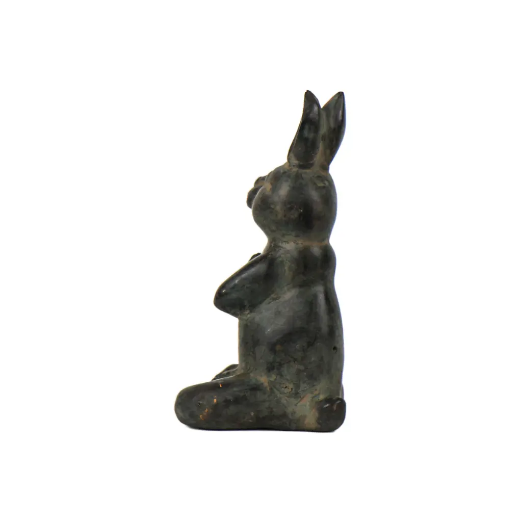 Lapin Yoga Bronze - Vert Antique - 13,5 x 7 x 6,5 cm