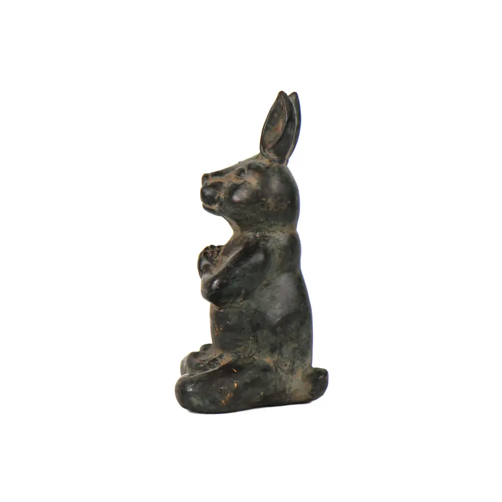 Lapin Yoga Bronze - Vert Antique - 13,5 x 7 x 6,5 cm