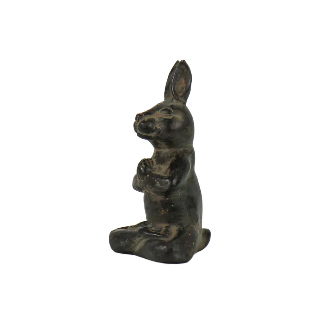 Lapin Yoga Bronze - Vert Antique - 13,5 x 7 x 6,5 cm