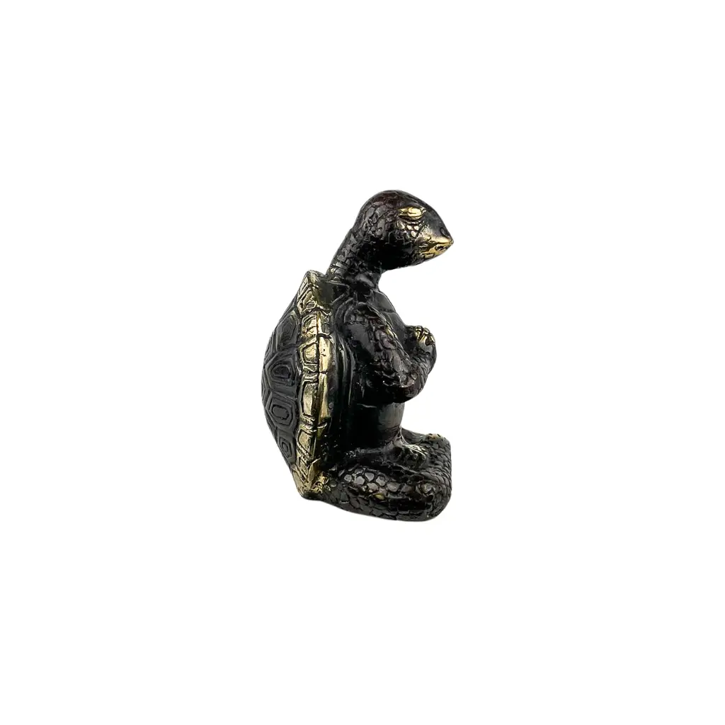 Tortue Yoga Bronze - Noir & Or - 10,5 x 7 x 6,5 cm