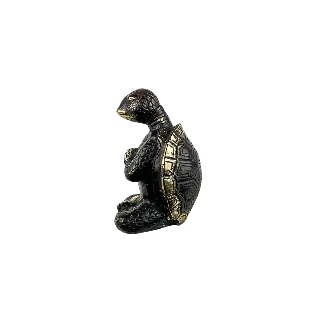 Tortue Yoga Bronze - Noir & Or - 10,5 x 7 x 6,5 cm